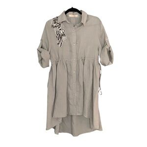 ORANGE Linen Button Front High Low Midi Dress Tan L/XL